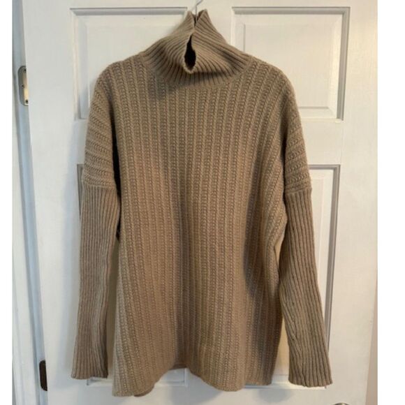 Garnet Hill Oversized Ribbed Turtleneck Sweater, Beige, Small - Picture 1 of 5